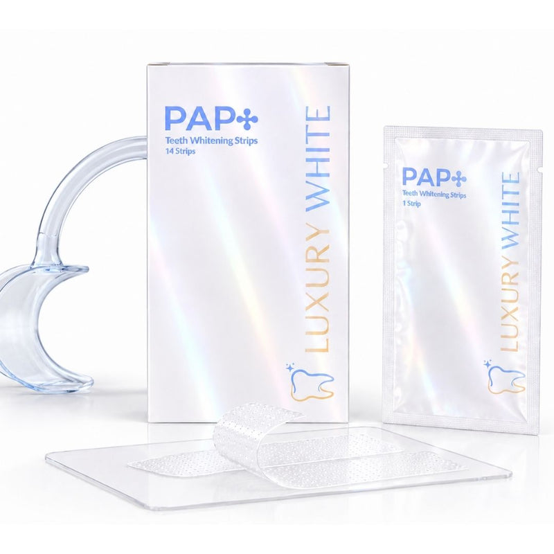 Luxury White PAP+ Whitening Strips en Mondspreider Starter Bundel